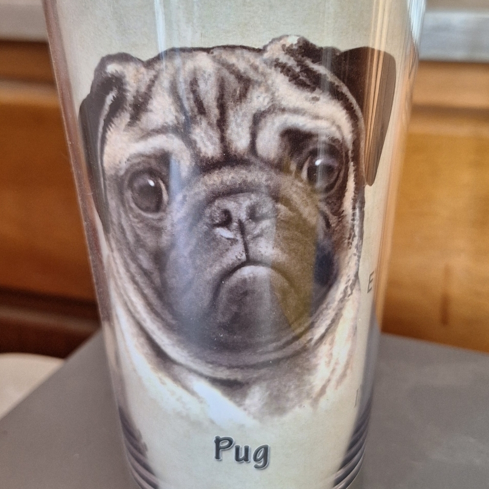 Cream and Silver Pug Tumbler with Artistic Dog Design